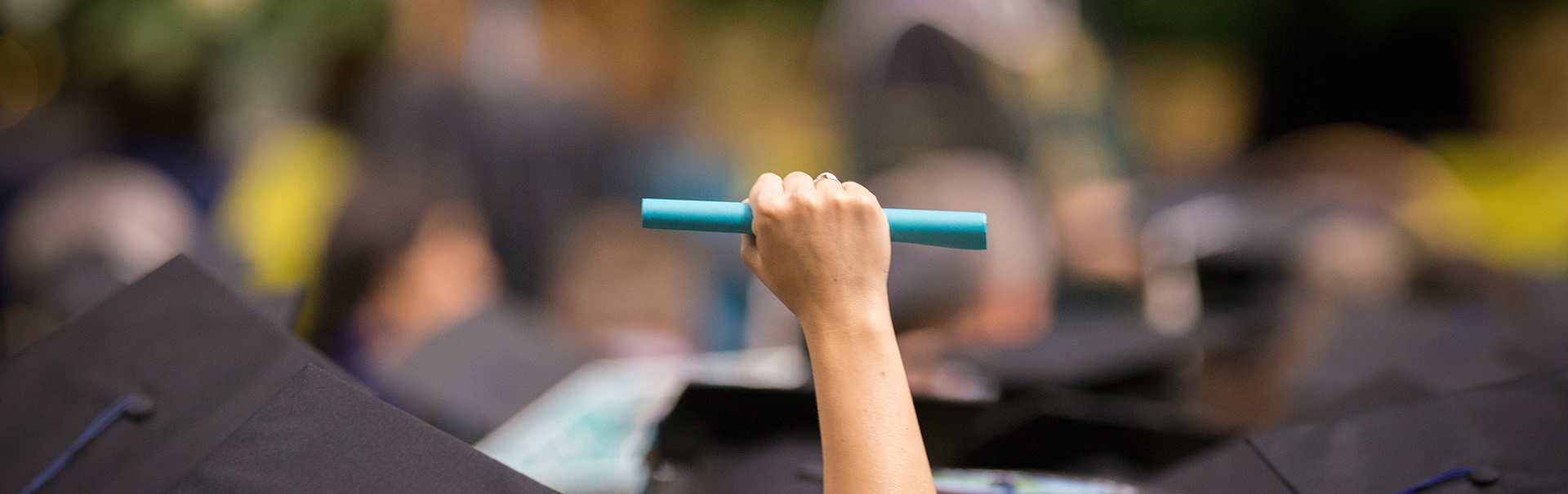 hand holding paper scroll during commencement