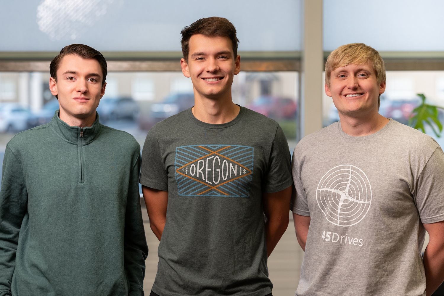 UNCW alumnus Colby Davis ’24 (pictured far right) is among 45Drives first Wilmington area hires. He recently traveled to Protocase’s headquarters in Sydney, Nova Scotia for training.