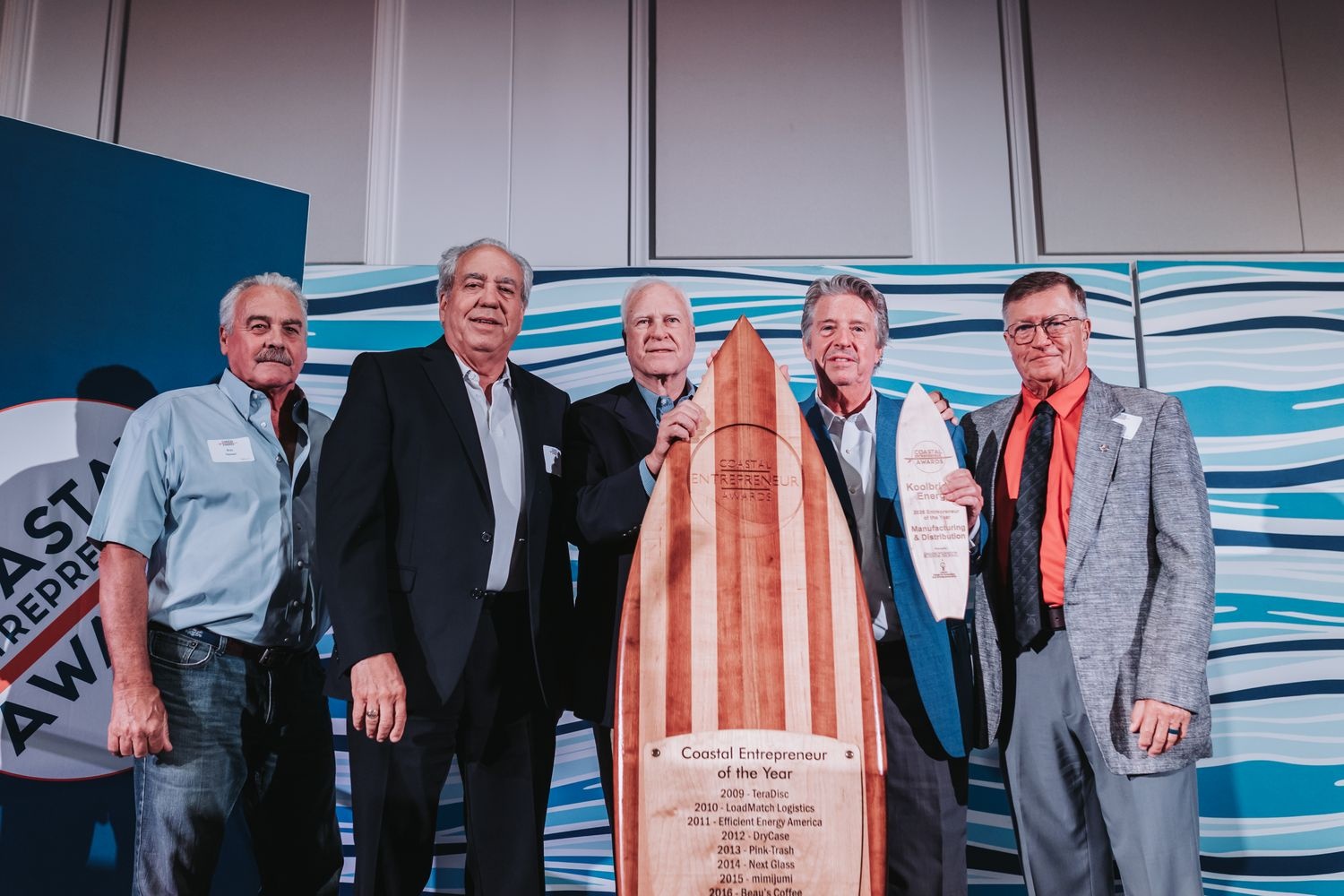 Koolbridge Energy was announced as the 2026 Coastal Entrepreneur of the Year. The company was awarded a wooden surfboard engraved with each year’s winner.