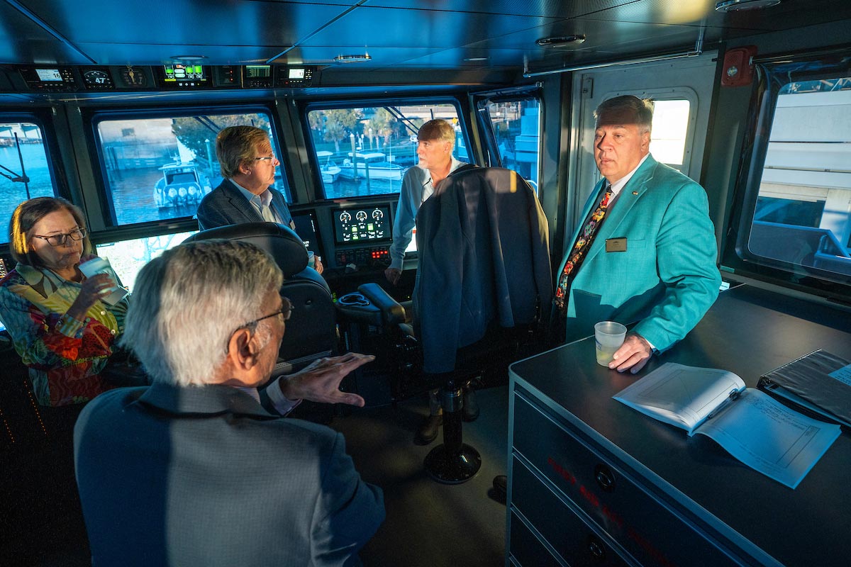 Visitors inside the R/V Osprey