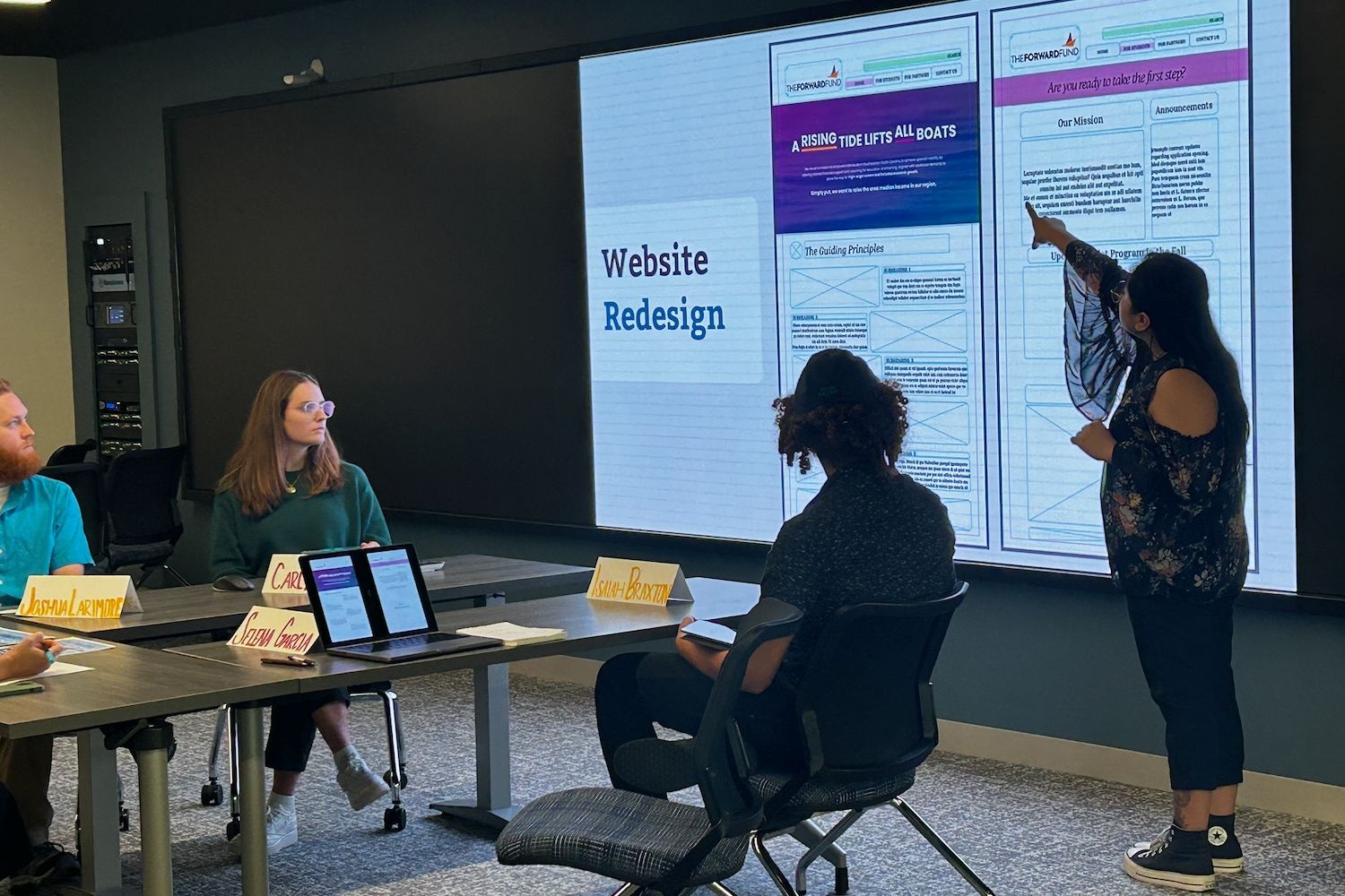 Students pitch solutions during a Teamship session