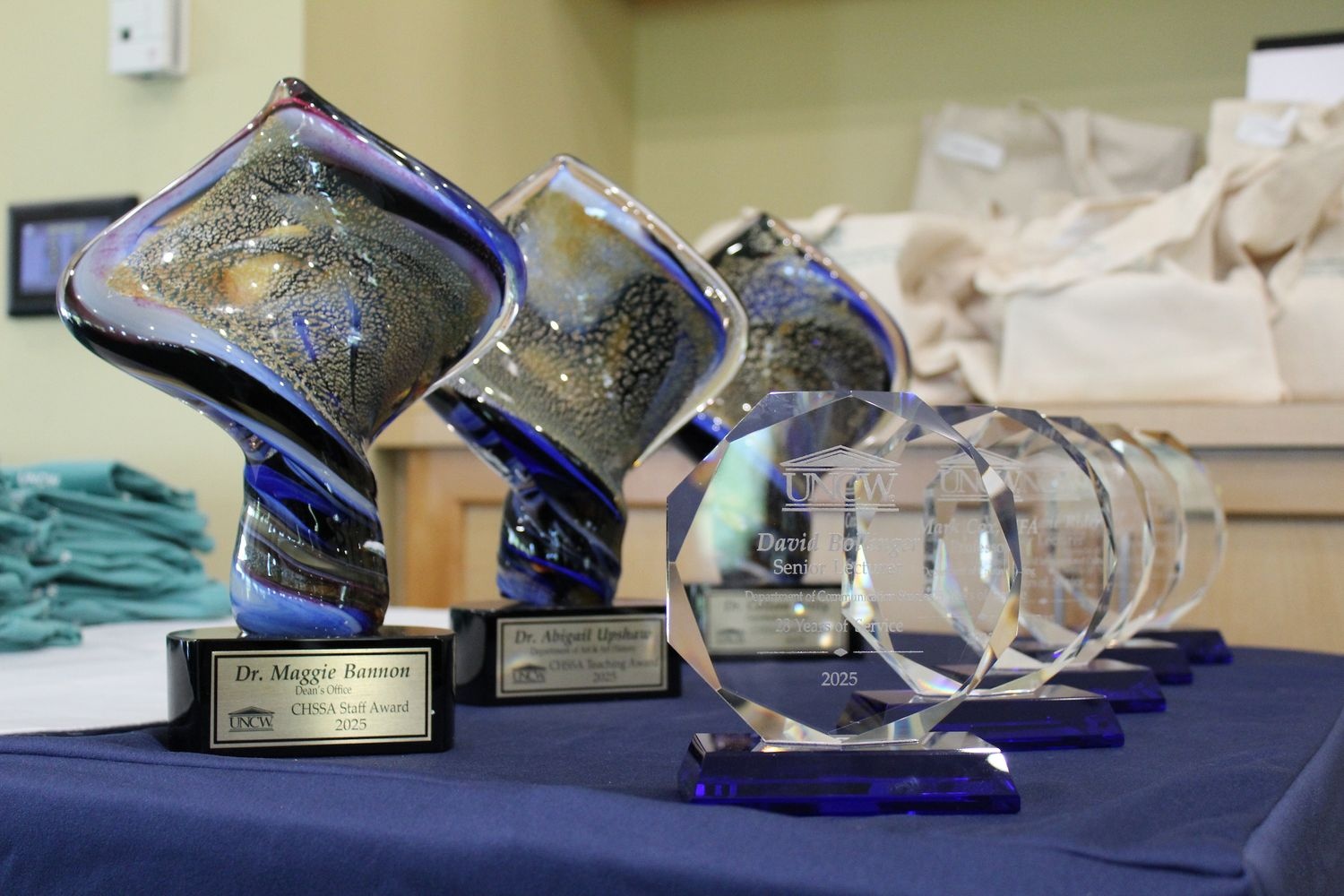 Awards on a table