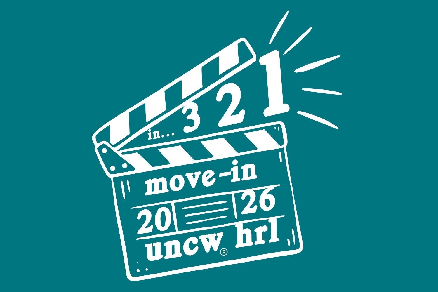 Move-in UNCW Housing and Residence Life 2026 written on a movie clapperboard