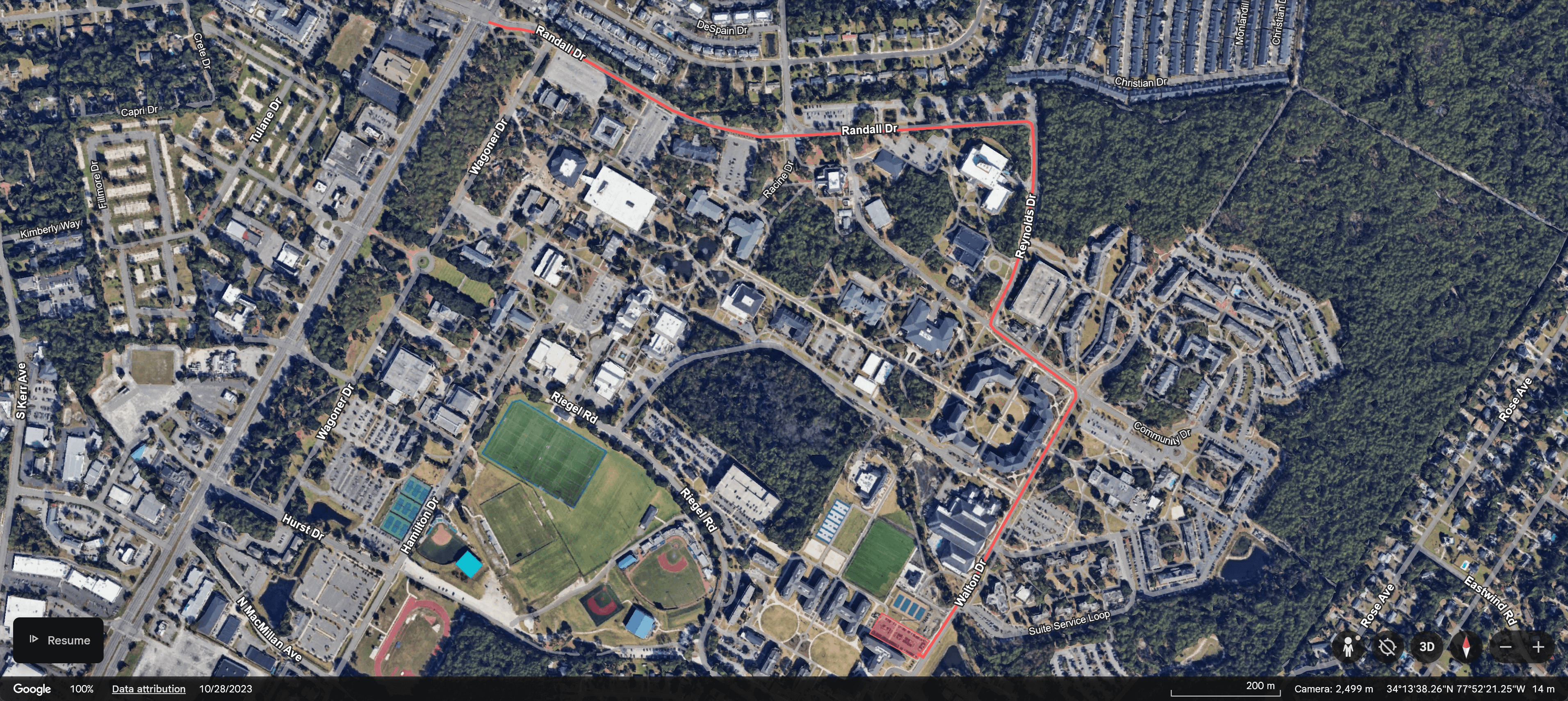 Map showing the Zone 1 route to Terrapin Hall