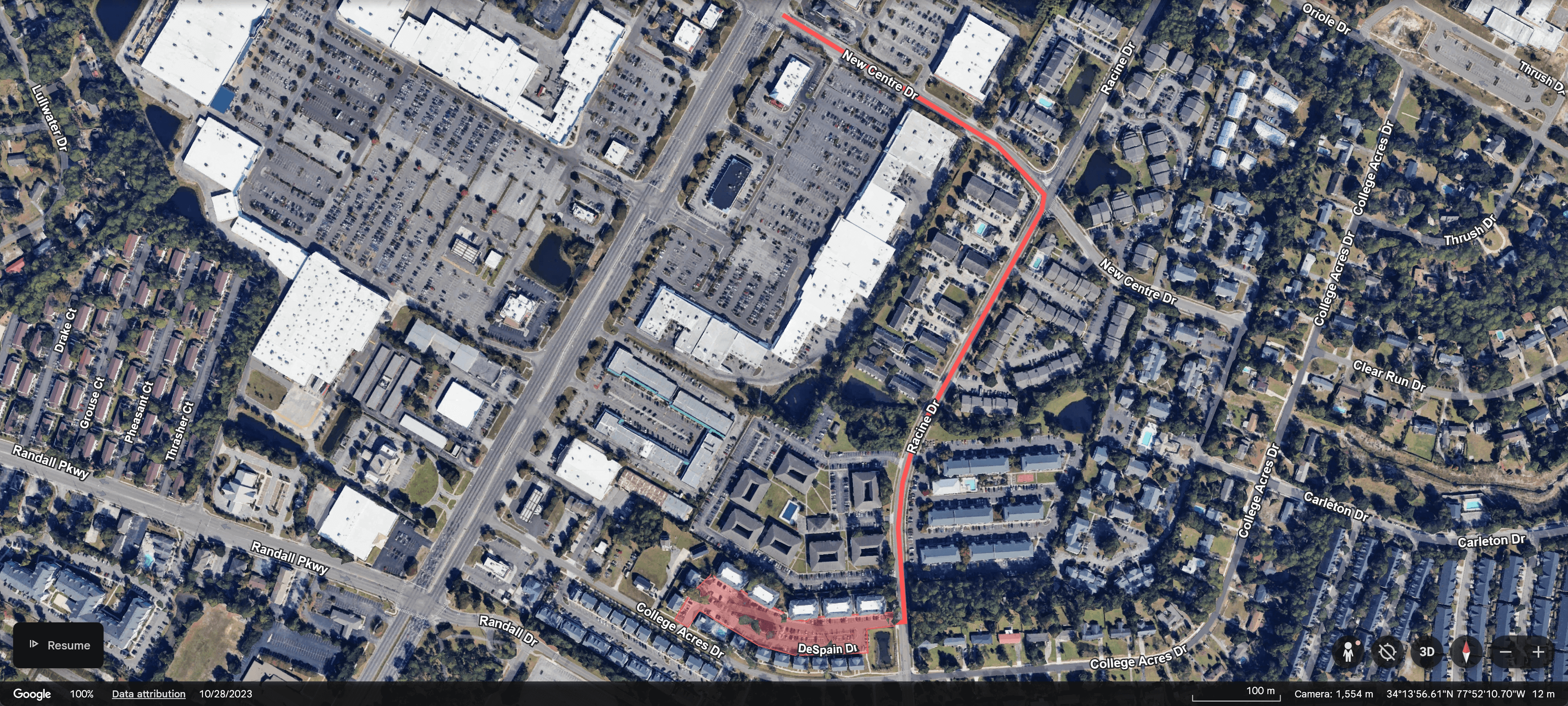 Map showing the Zone 10 route to Cottages at College Acres