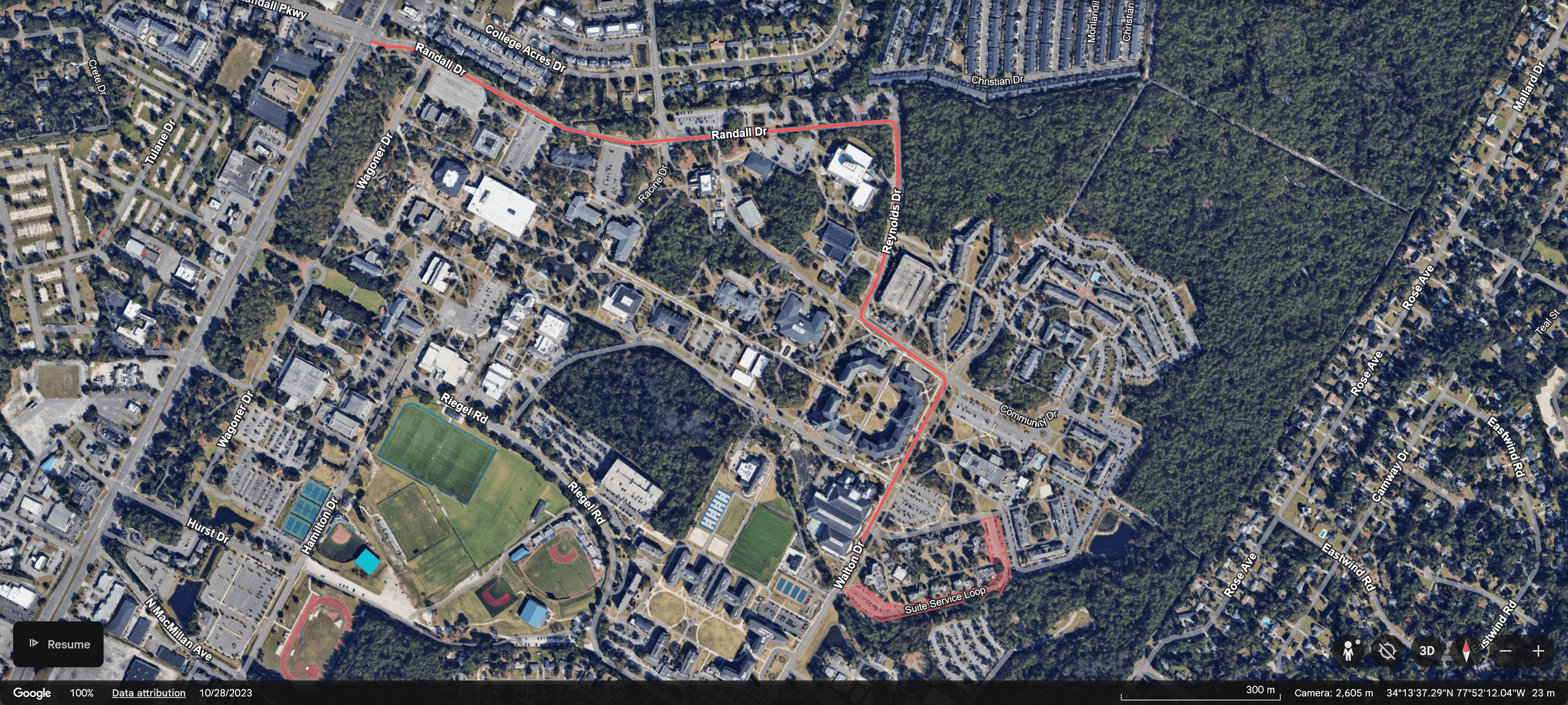 Map showing the Zone 5 route to University Suites