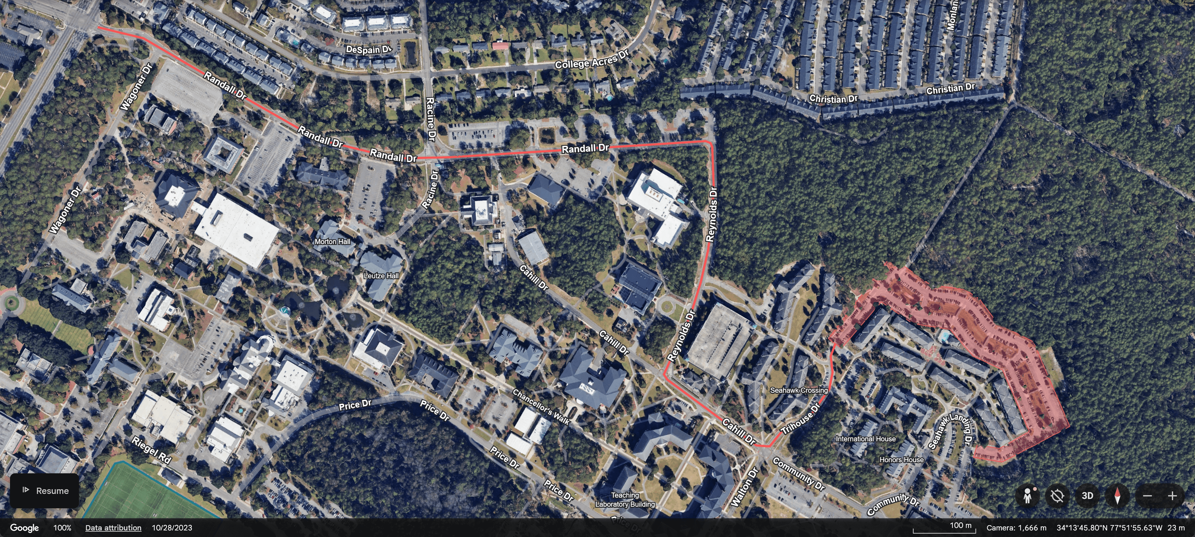 Map showing the Zone 7 route to Seahawk Landing