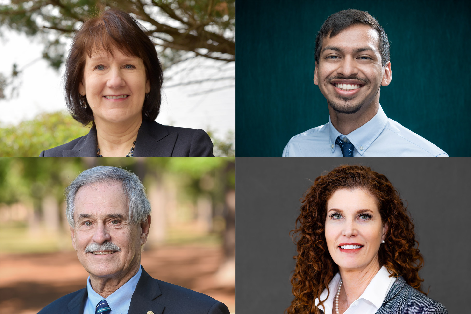 Distinguished Alumni Awards winners  from left to right (top) Linda B. Sayed, Sergio Madera-Garcia, James Stasios  and Dr. Melissa Batchelor