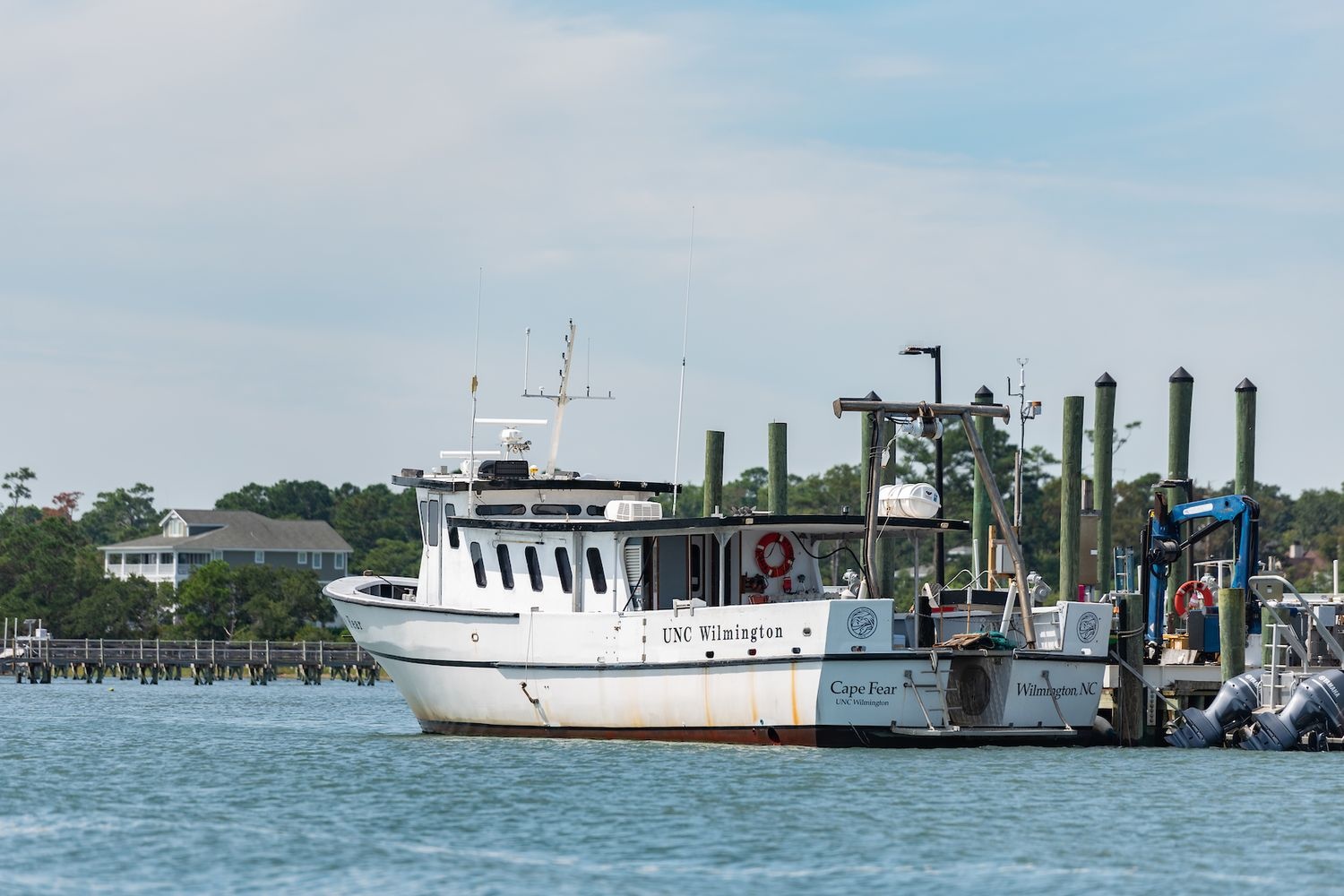  Currently, CMS has vessels ranging in size from 13 feet to the 65-foot R/V Cape Fear, shown here at the UNCW Center for Marine Science dock on the Intracoastal Waterway in Wilmington, NC. 