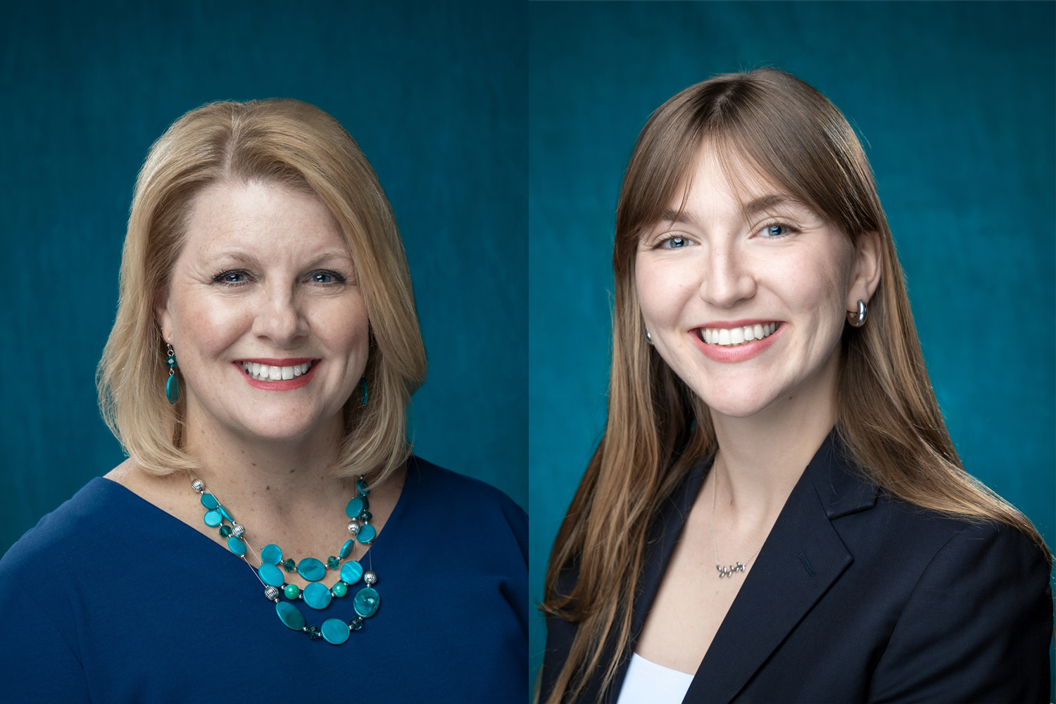 Vice Chancellor for Student Affairs Christine Reed Davis (left) has been named this year’s recipient of the John L. Sanders Student Advocate Award. UNCW Student Body Vice President Barrett Butler (right) has been elected as senior vice president of the University of North Carolina Association of Student Governments. 