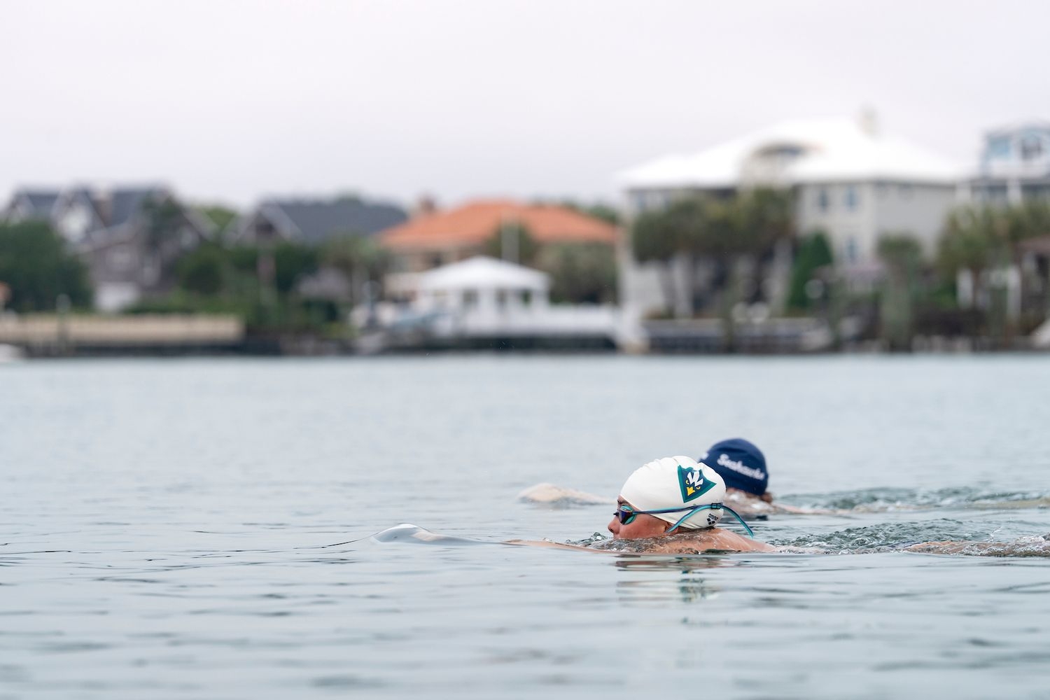 UNCW swimmers train in the Intracoastal Waterway near Wrightsville Beach, NC. 