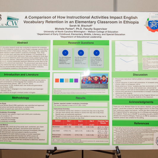 A poster outlining research on vocabulary retention by English learners in Ethiopia